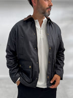 Black Zip-Up Leather Jacket with Pockets MRK-2341
