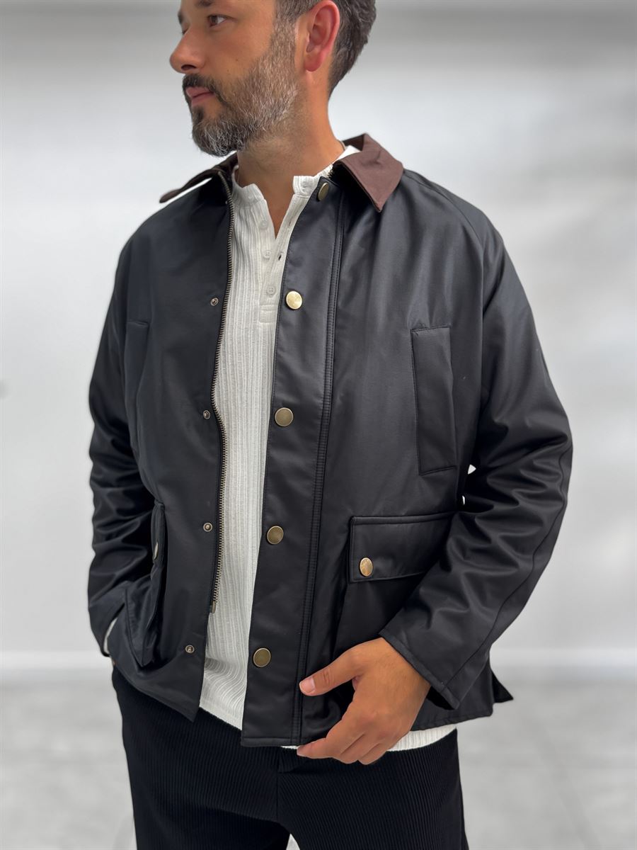 Black Zip-Up Leather Jacket with Pockets MRK-2341