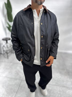 Black Zip-Up Leather Jacket with Pockets MRK-2341