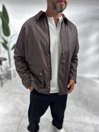 Brown Zip-Up Leather Jacket with Pockets MRK-2341