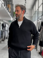 Black Half-Zip Knit Sweatshirt MRK-1902