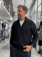 Black Half-Zip Knit Sweatshirt MRK-1902