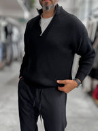 Black Half-Zip Knit Sweatshirt MRK-1902