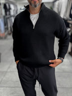 Black Half-Zip Knit Sweatshirt MRK-1902