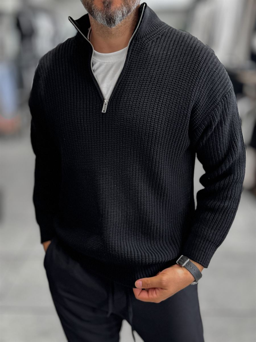 Black Half-Zip Knit Sweatshirt MRK-1902
