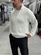 Ecru Half-Zip Knit Sweatshirt MRK-1902