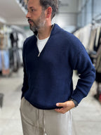 Navy Half-Zip Knit Sweatshirt MRK-1902