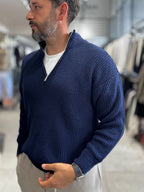 Navy Half-Zip Knit Sweatshirt MRK-1902
