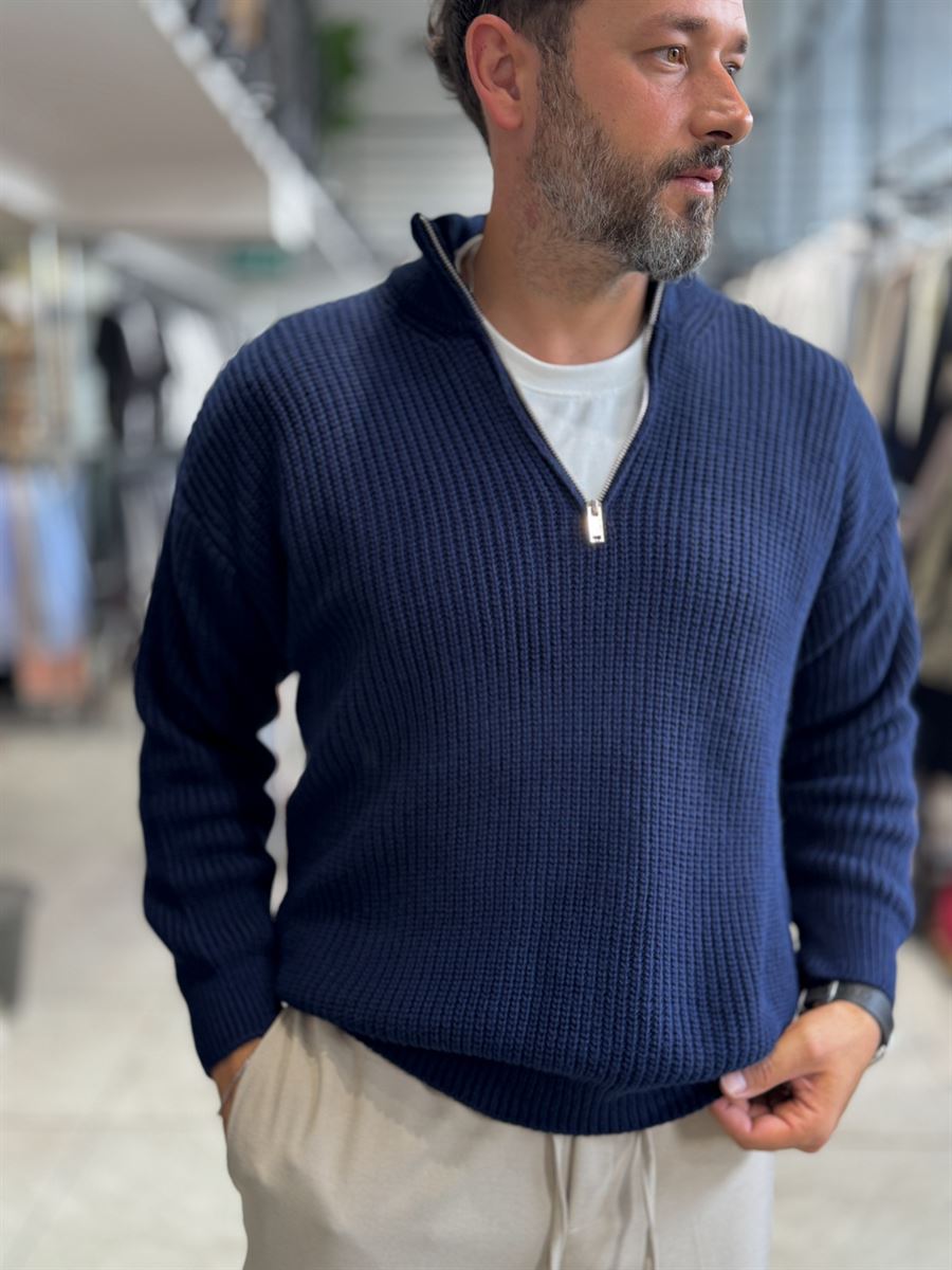 Navy Half-Zip Knit Sweatshirt MRK-1902