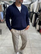Navy Half-Zip Knit Sweatshirt MRK-1902