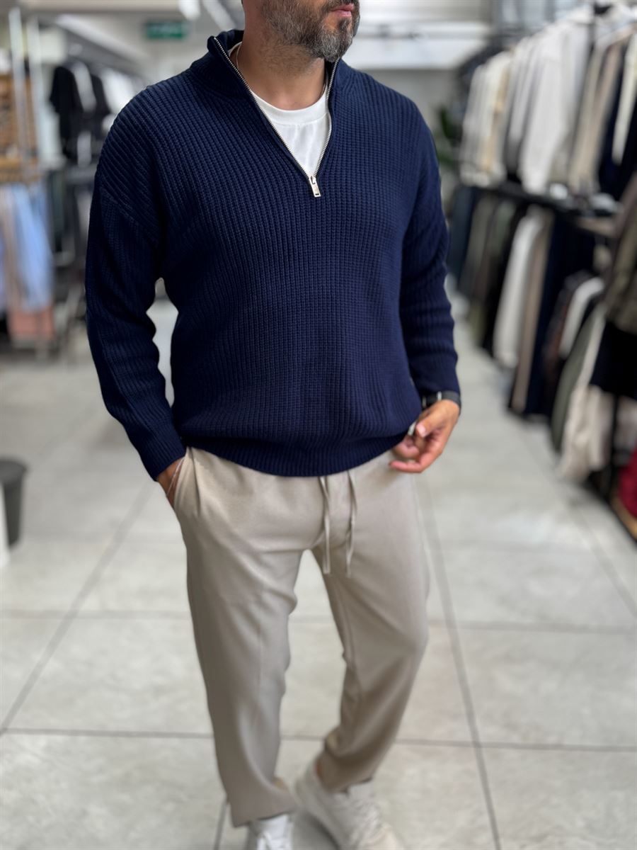 Navy Half-Zip Knit Sweatshirt MRK-1902