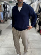 Navy Half-Zip Knit Sweatshirt MRK-1902