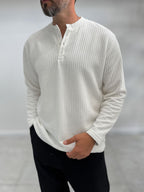 Ecru Button-Up Ribbed Lightweight Sweatshirt MRK-2872