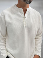 Ecru Button-Up Ribbed Lightweight Sweatshirt MRK-2872
