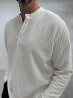 Ecru Button-Up Ribbed Lightweight Sweatshirt MRK-2872