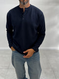 Navy Button-Up Ribbed Lightweight Sweatshirt MRK-2872