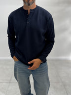 Navy Button-Up Ribbed Lightweight Sweatshirt MRK-2872