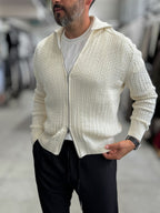 Beige Zip-Up Knit Sweatshirt MRK-2850