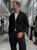 Black Zip-Up Knit Sweatshirt MRK-2850