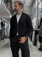 Black Zip-Up Knit Sweatshirt MRK-2850