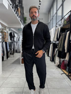 Black Zip-Up Knit Sweatshirt MRK-2850