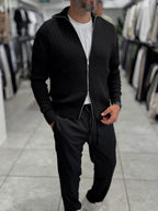 Black Zip-Up Knit Sweatshirt MRK-2850