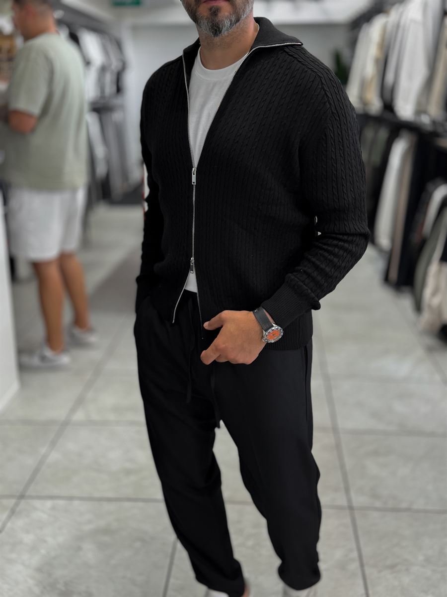 Black Zip-Up Knit Sweatshirt MRK-2850