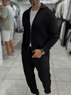 Black Zip-Up Knit Sweatshirt MRK-2850