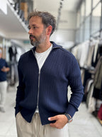 Navy Zip-Up Knit Sweatshirt MRK-2850