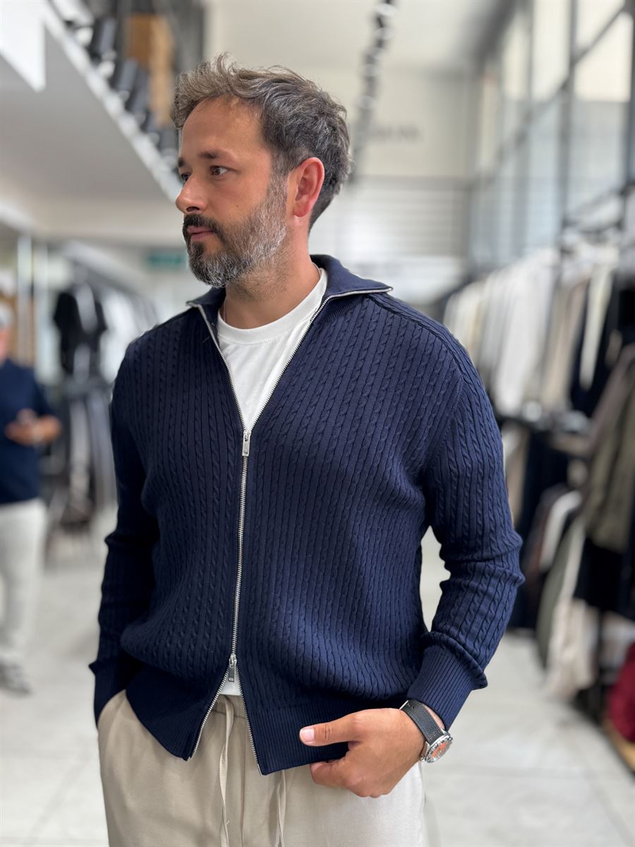 Navy Zip-Up Knit Sweatshirt MRK-2850