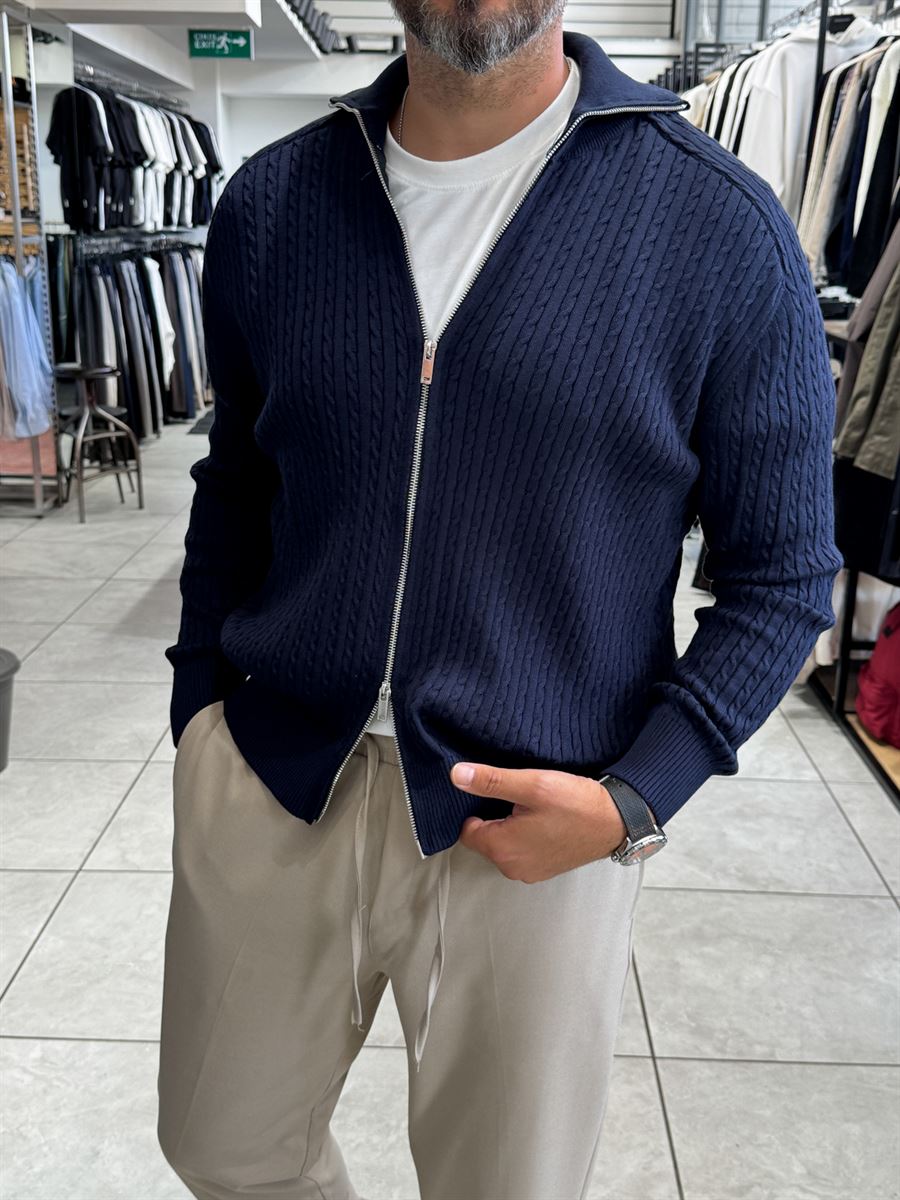 Navy Zip-Up Knit Sweatshirt MRK-2850