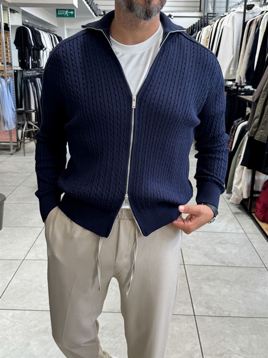 Navy Zip-Up Knit Sweatshirt MRK-2850