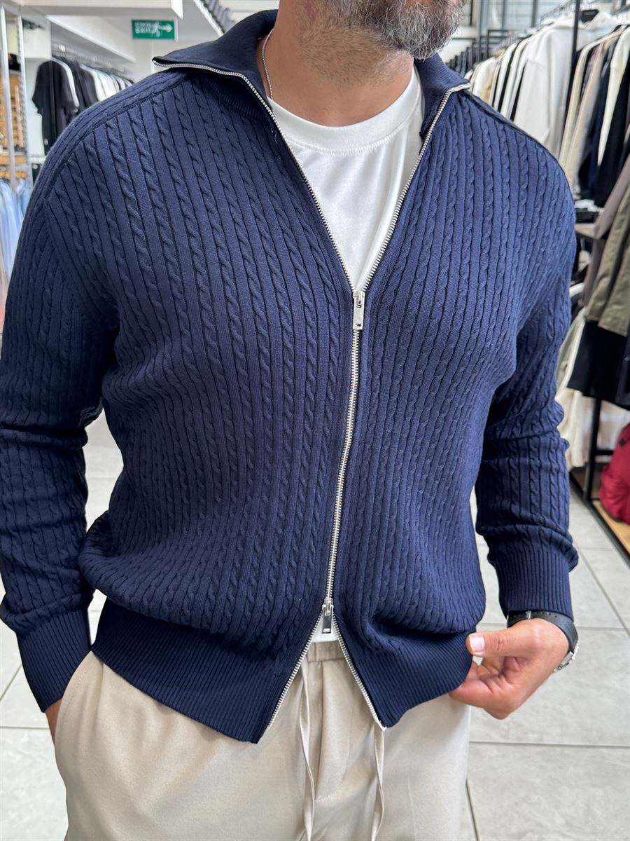 Navy Zip-Up Knit Sweatshirt MRK-2850