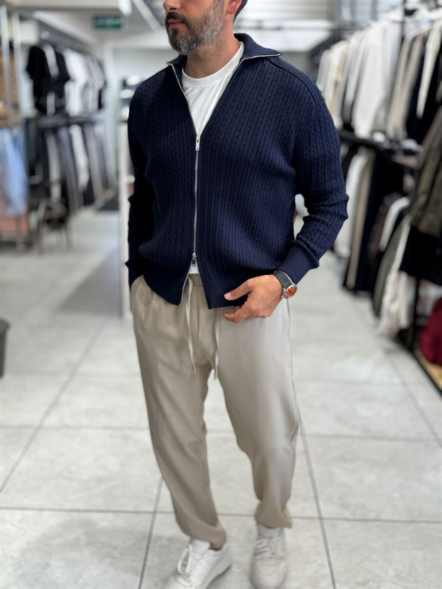 Navy Zip-Up Knit Sweatshirt MRK-2850