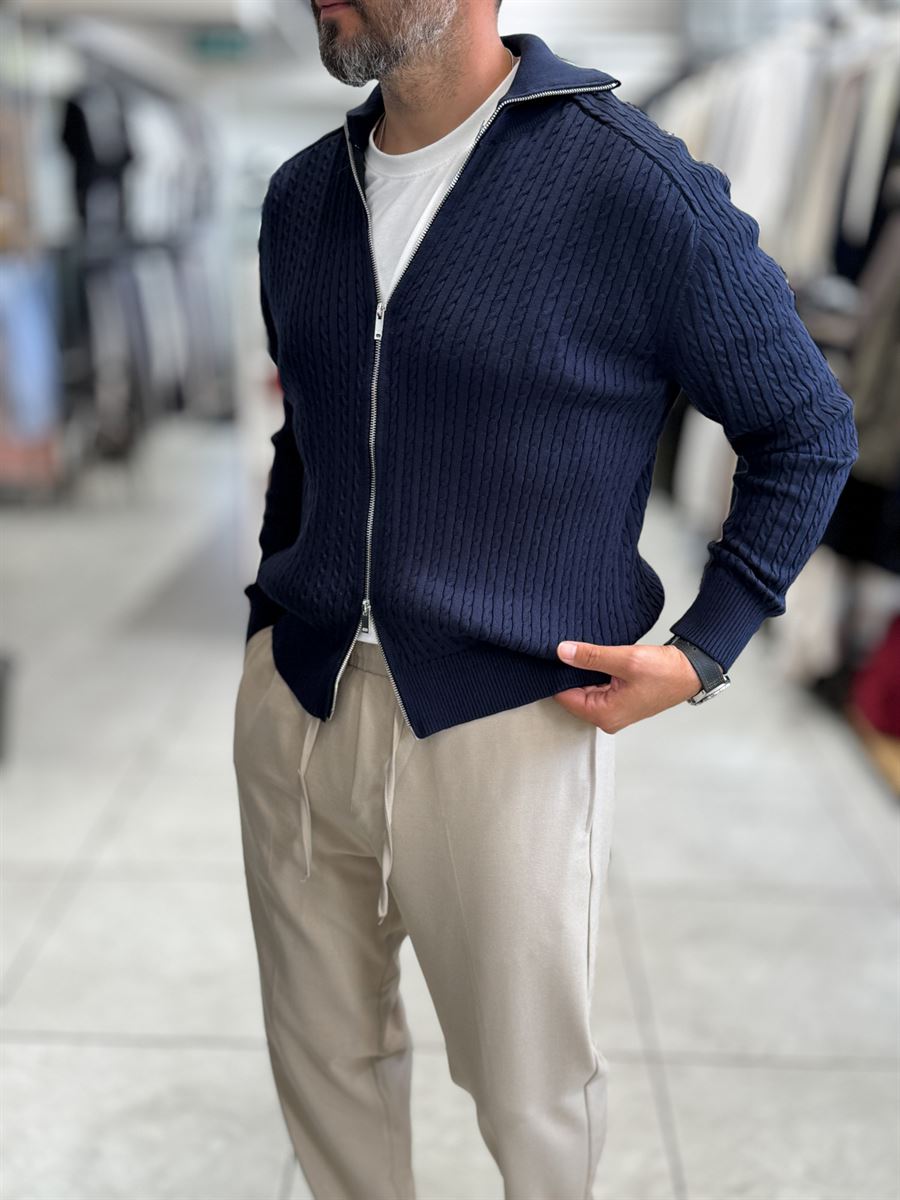 Navy Zip-Up Knit Sweatshirt MRK-2850