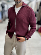 Burgundy Zip-Up Knit Sweatshirt MRK-2850