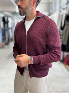 Burgundy Zip-Up Knit Sweatshirt MRK-2850