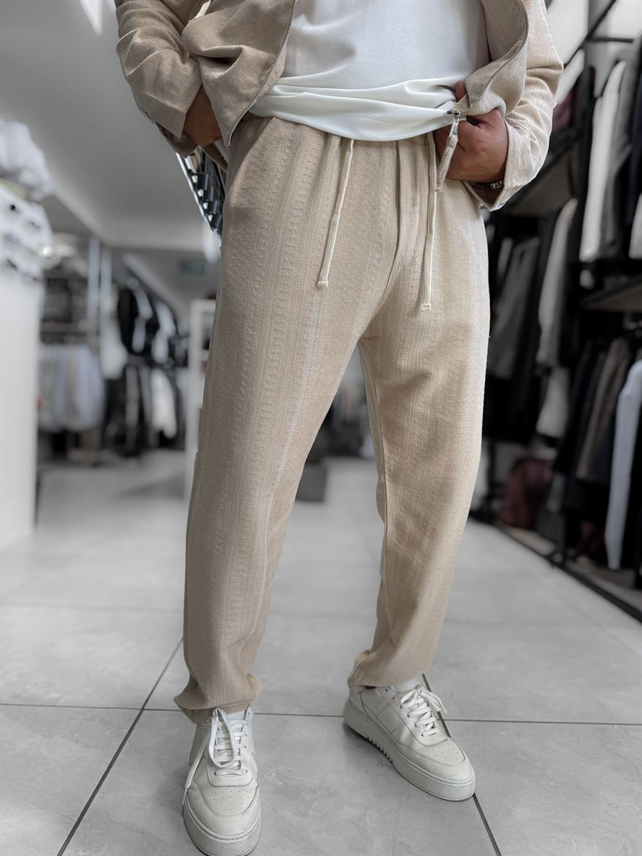 Beige Knit Detail Trousers MRK-2505
