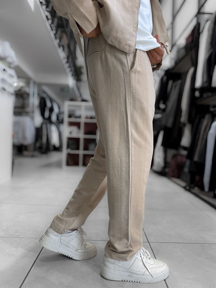 Beige Knit Detail Trousers MRK-2505