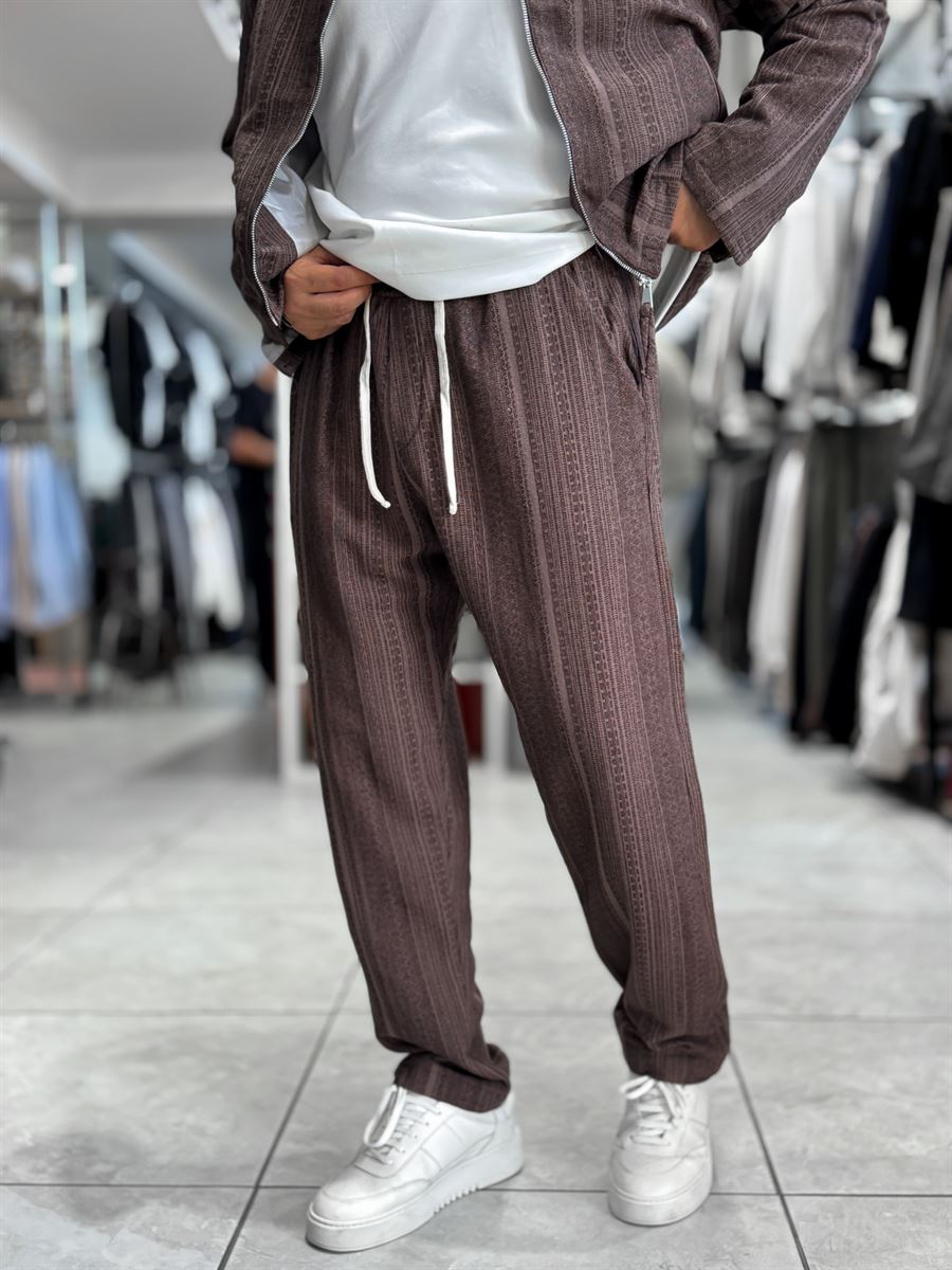 Brown Knit Detail Trousers MRK-2505
