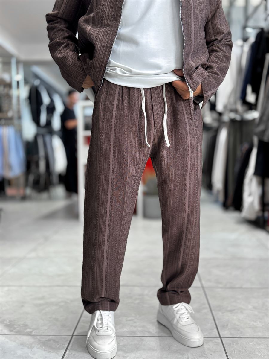 Brown Knit Detail Trousers MRK-2505
