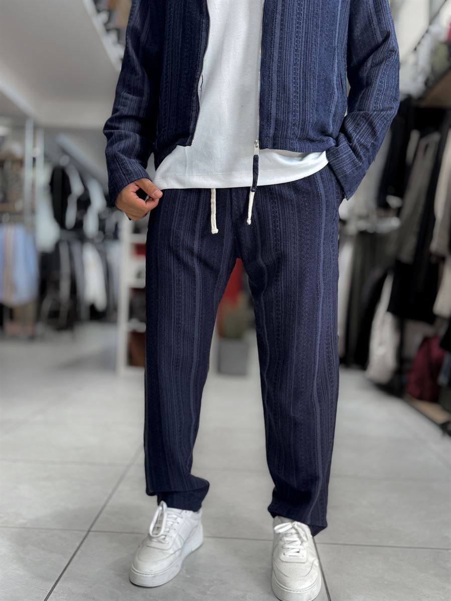 Navy Knit Detail Trousers MRK-2505