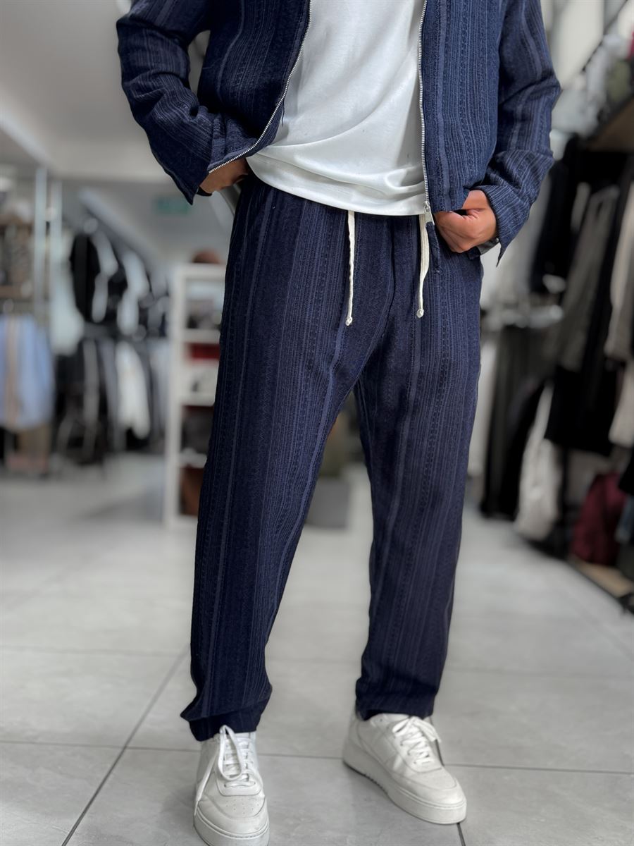 Navy Knit Detail Trousers MRK-2505