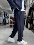 Navy Knit Detail Trousers MRK-2505