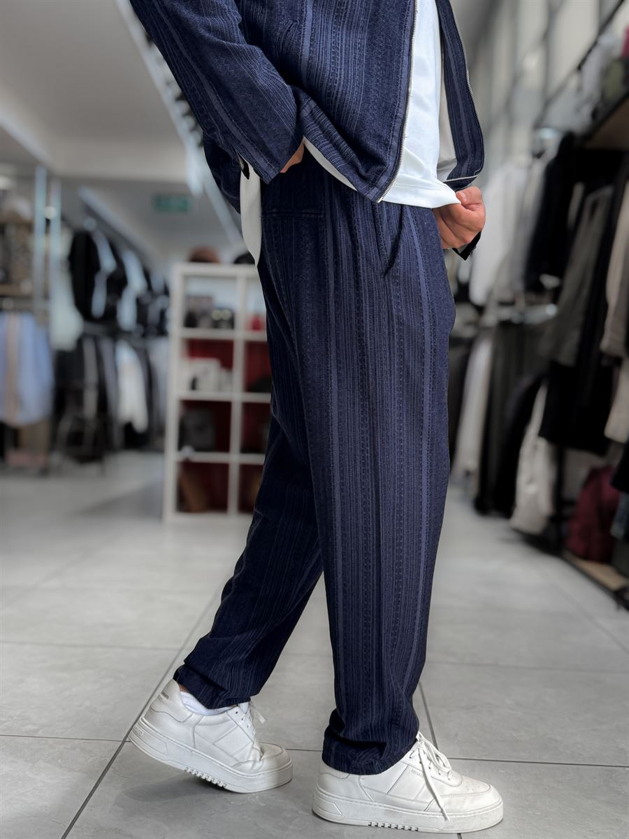 Navy Knit Detail Trousers MRK-2505