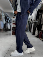 Navy Knit Detail Trousers MRK-2505