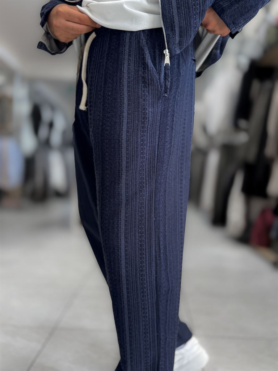 Navy Knit Detail Trousers MRK-2505