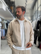 Beige Zip-Up Knit Detail Jacket MRK-2504