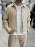 Beige Zip-Up Knit Detail Jacket MRK-2504