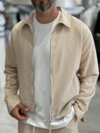 Beige Zip-Up Knit Detail Jacket MRK-2504